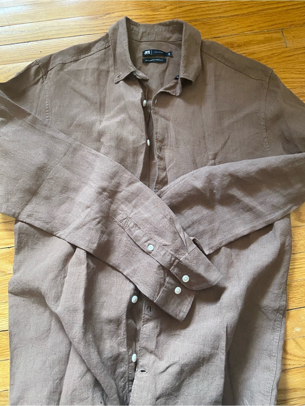 Simons Brown Linen Casual Button-Down Shirt